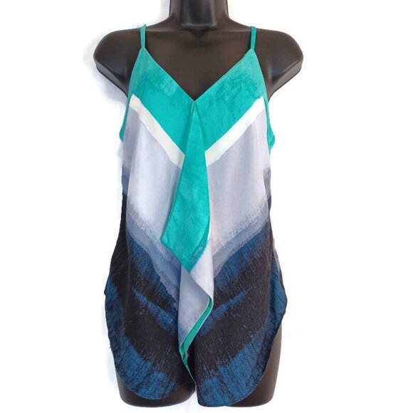 Rachel Roy Women's Tank Top Blue Sz S Layer V Neck Coastal Nautical Maritime - Picture 2 of 14